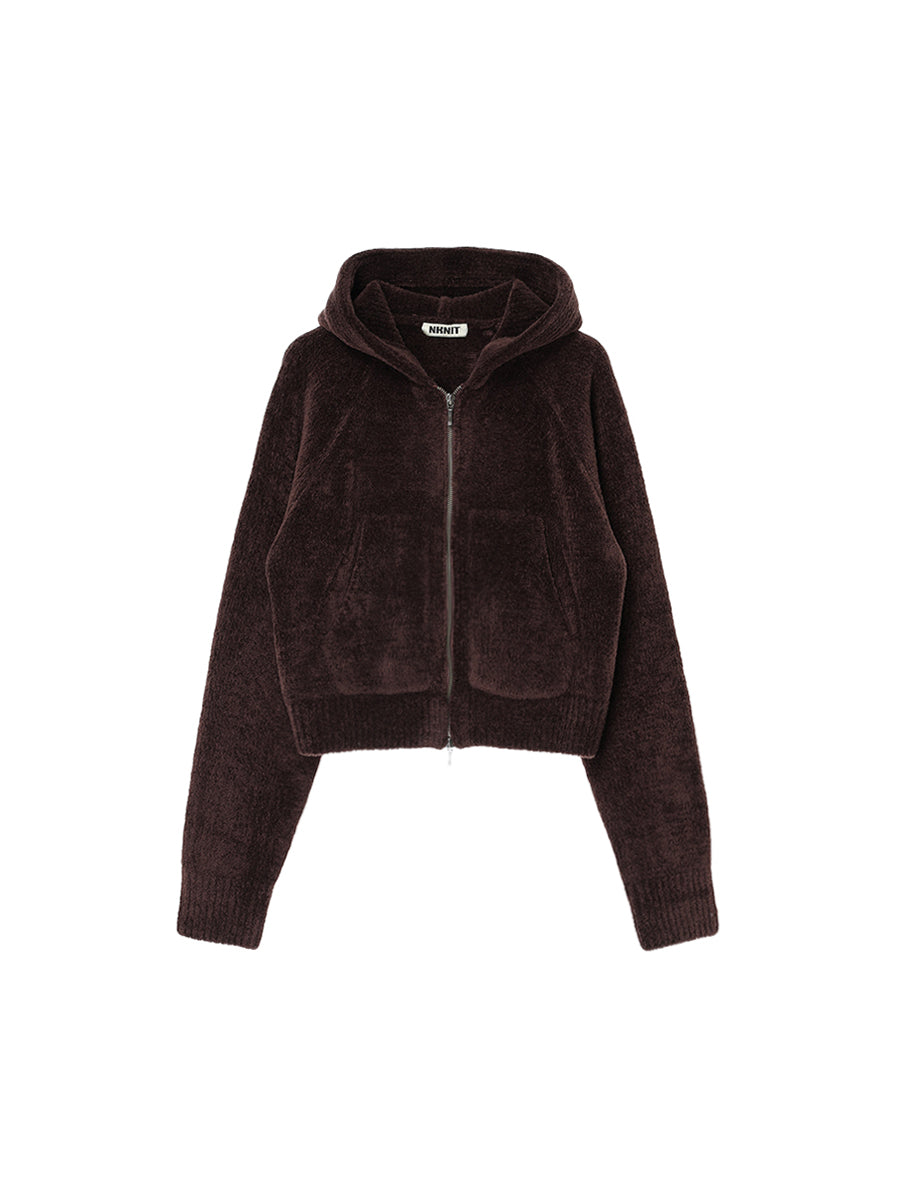 fluffy wool KNIT zip hoodie
