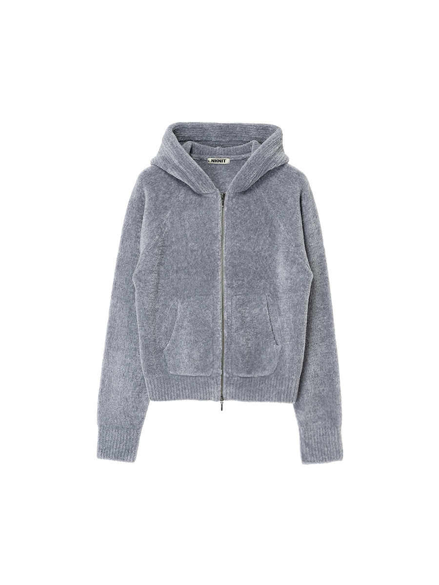 fluffy wool KNIT zip hoodie