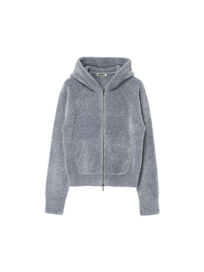 fluffy wool KNIT zip hoodie