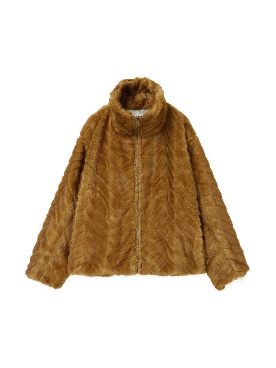 stand collar faux fur jacket