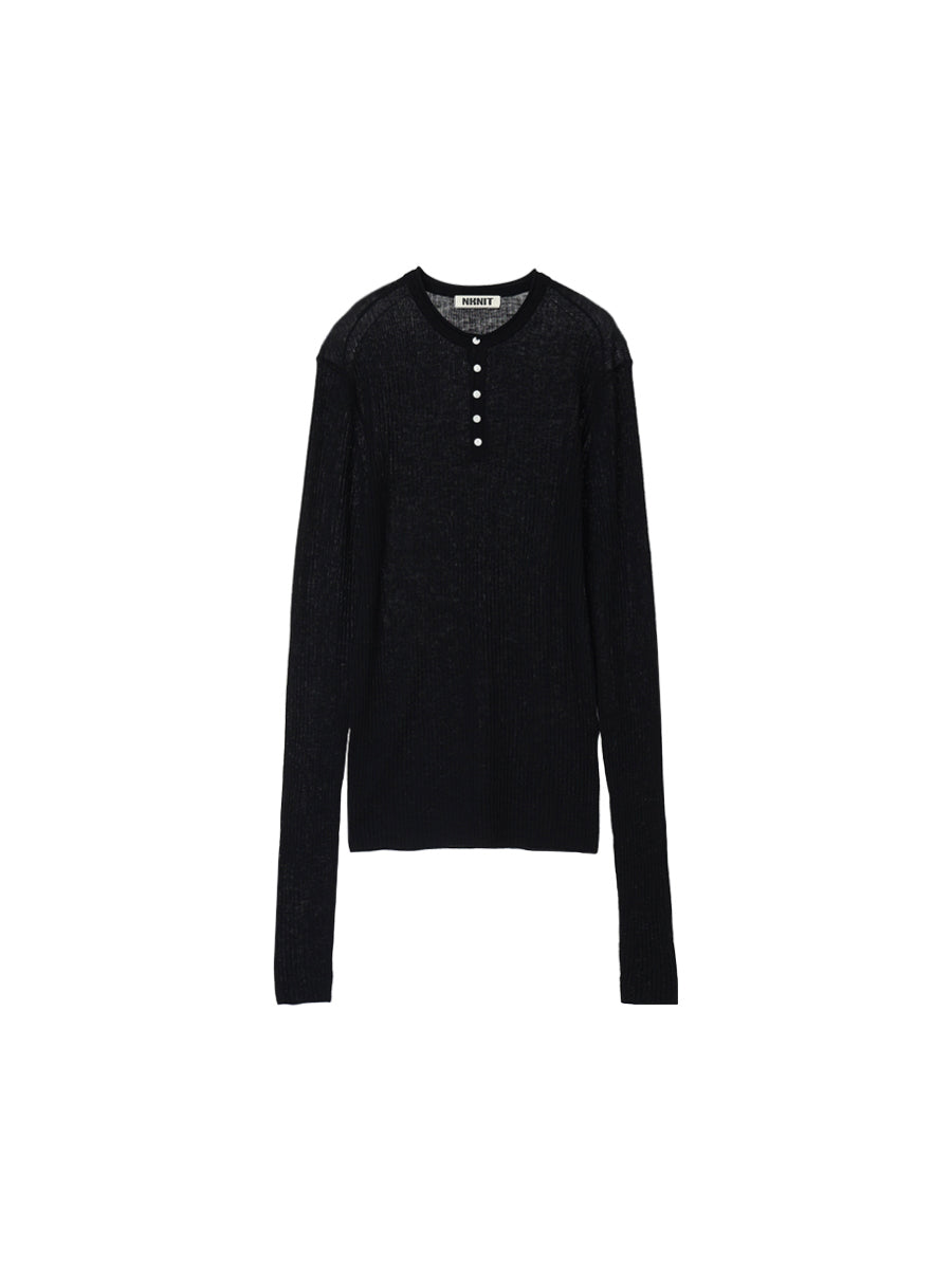 sheer rib henley KNIT