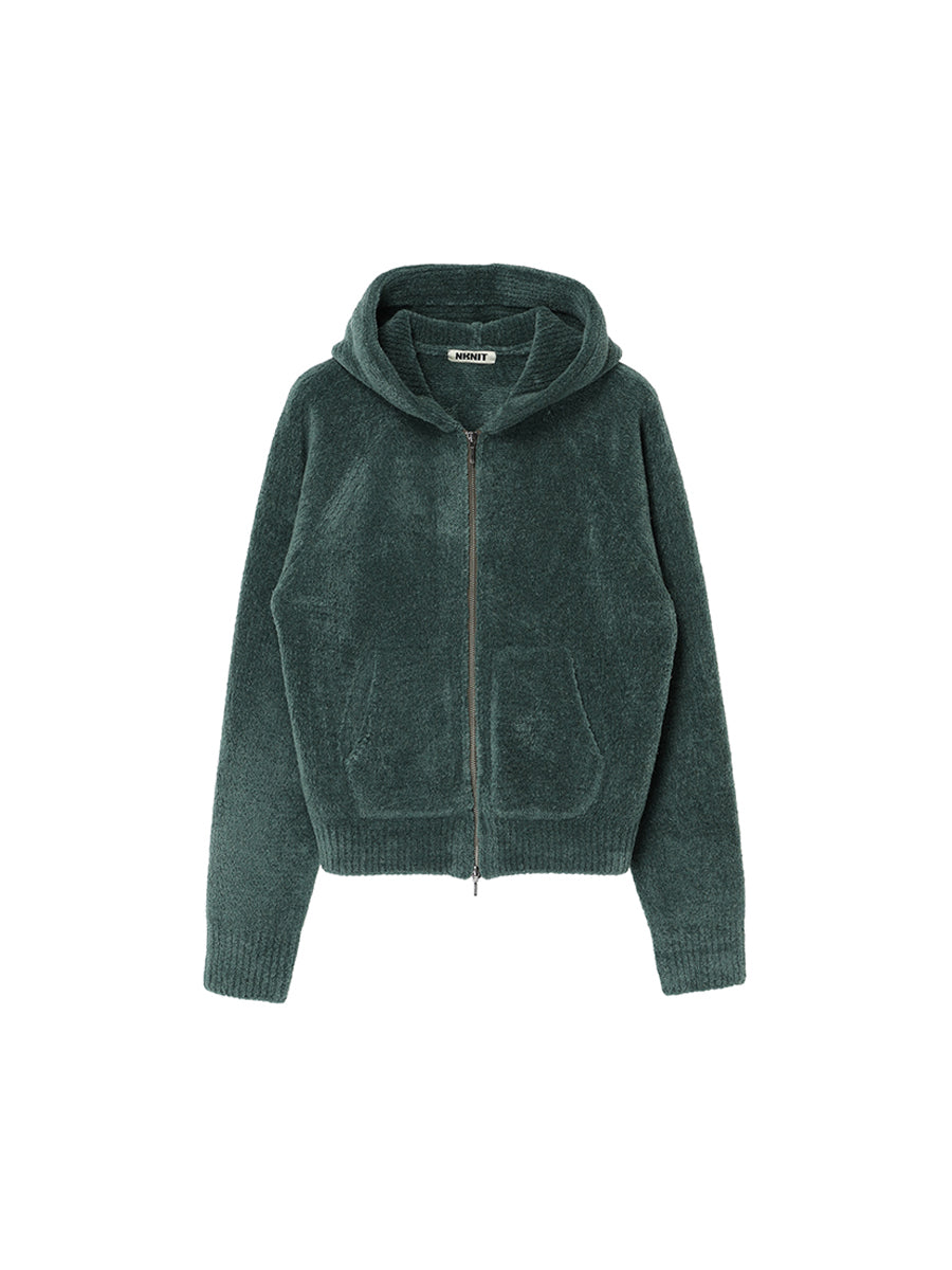 fluffy wool KNIT zip hoodie