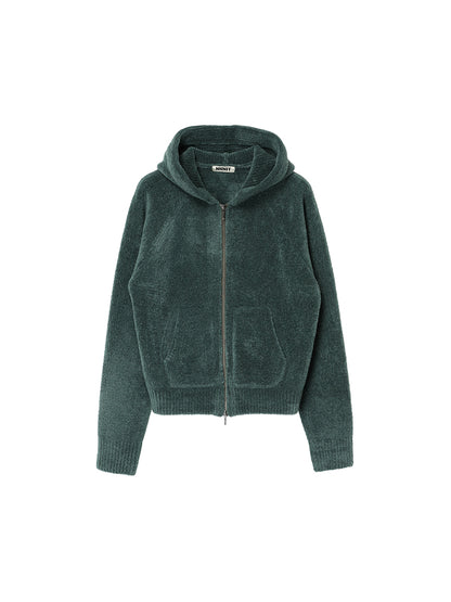 fluffy wool KNIT zip hoodie