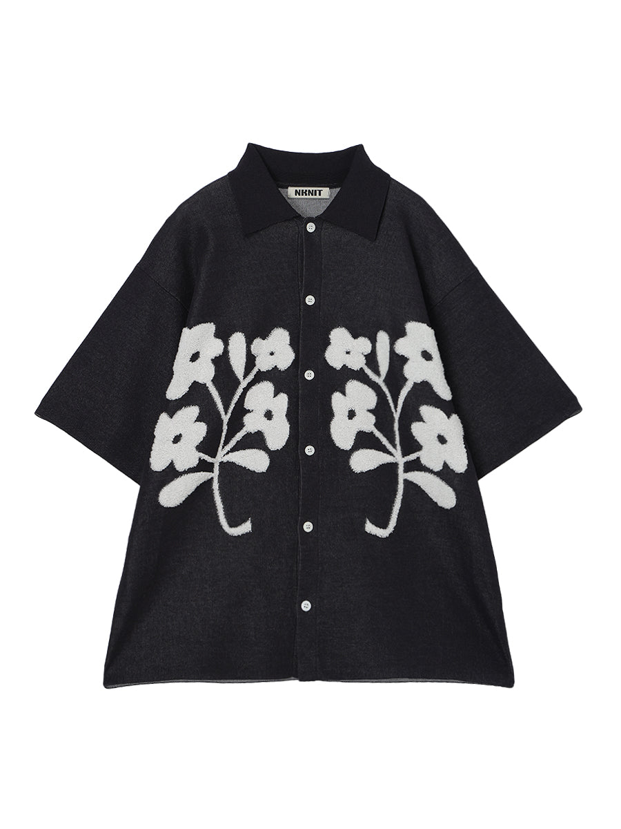 トップス nknit flower jacquard KNIT shirt flower jacquard KNIT shirt – NKNIT