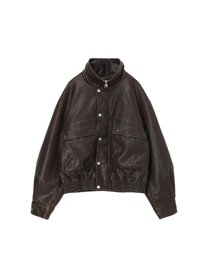washed faux leather padded blouson