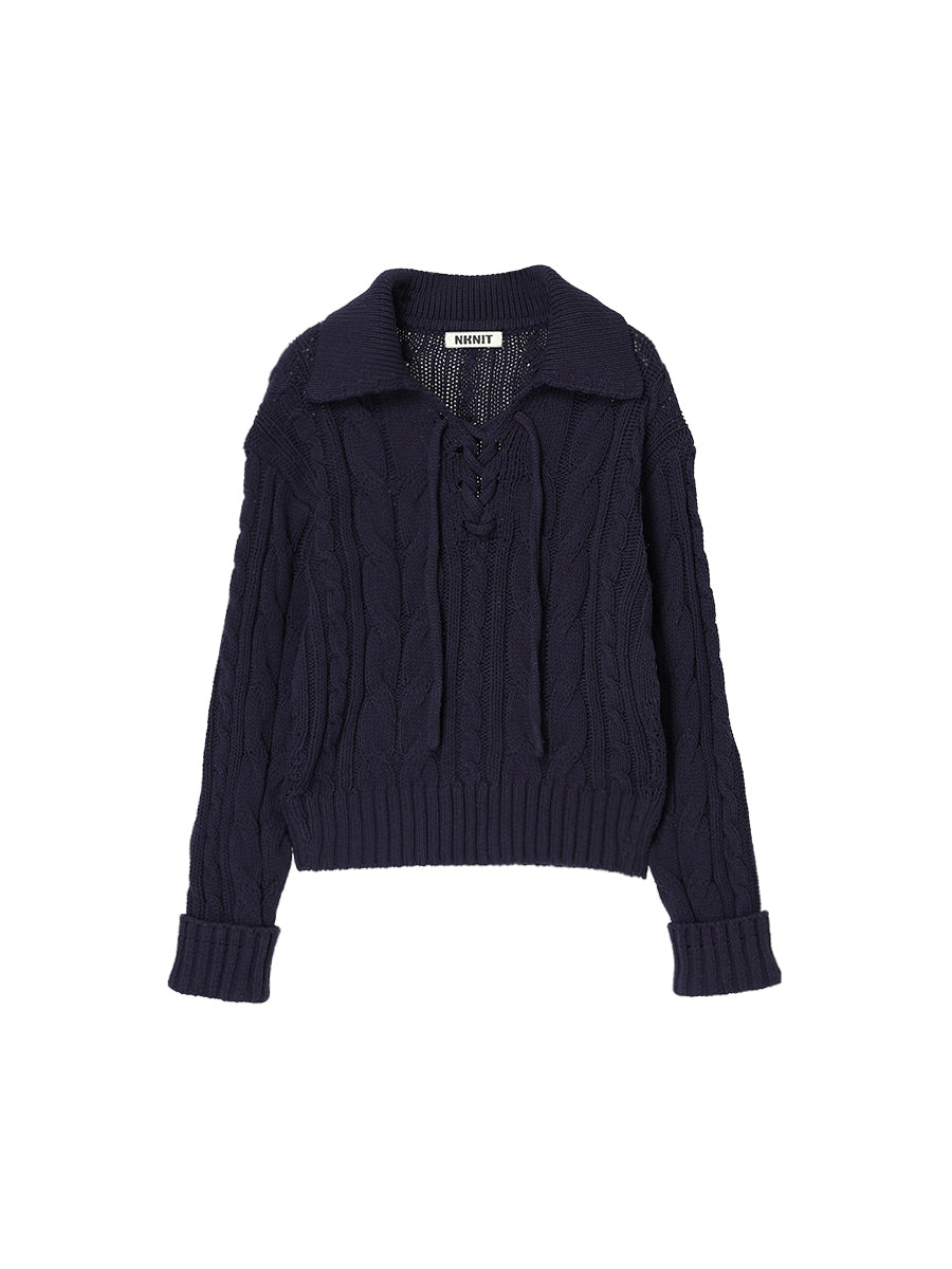 cotton cable lace up KNIT