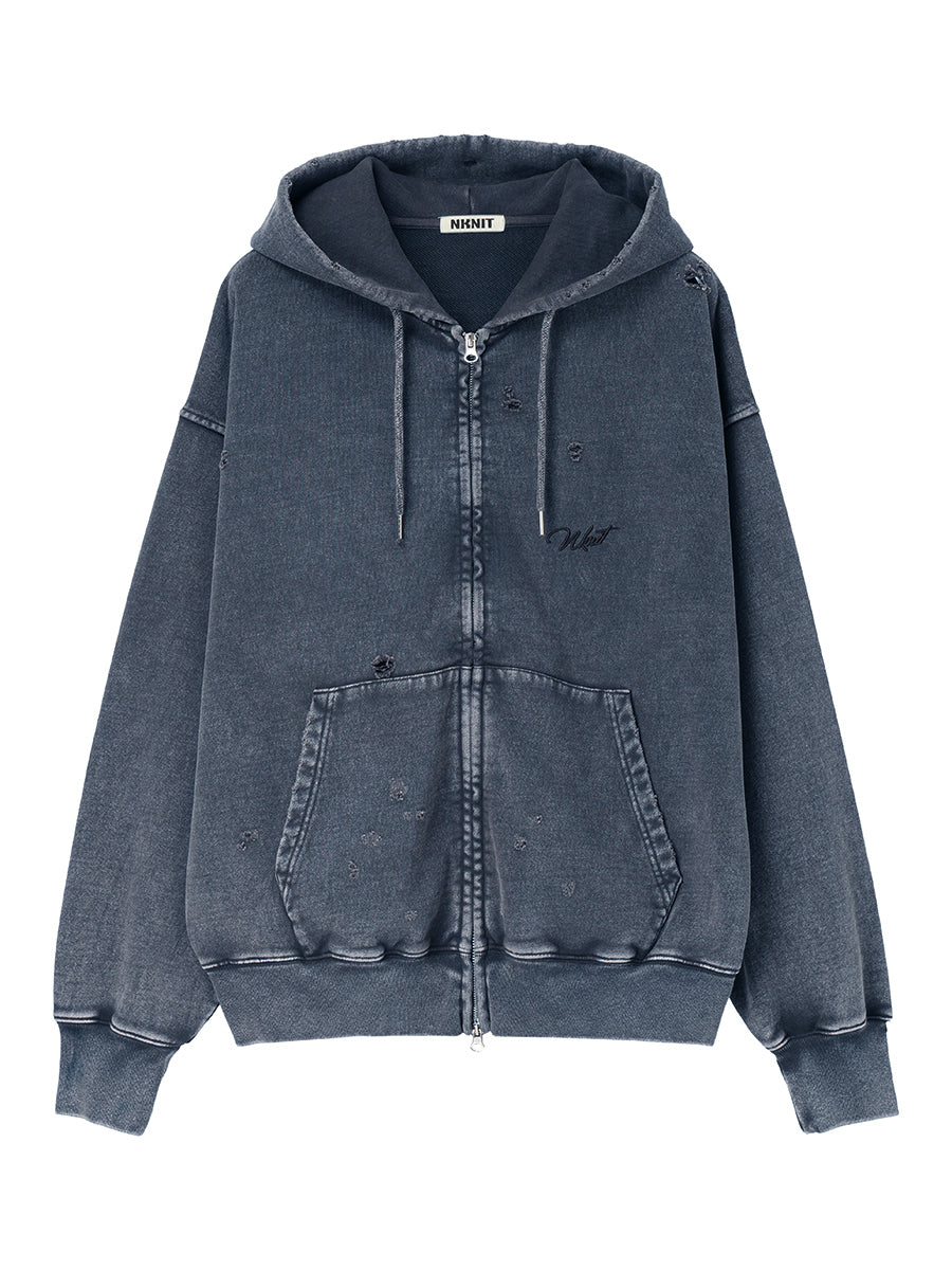 【美品】 NKNIT/ロゴジップフーディ embroidery logo used finish zip hoodie【large】 – NKNIT