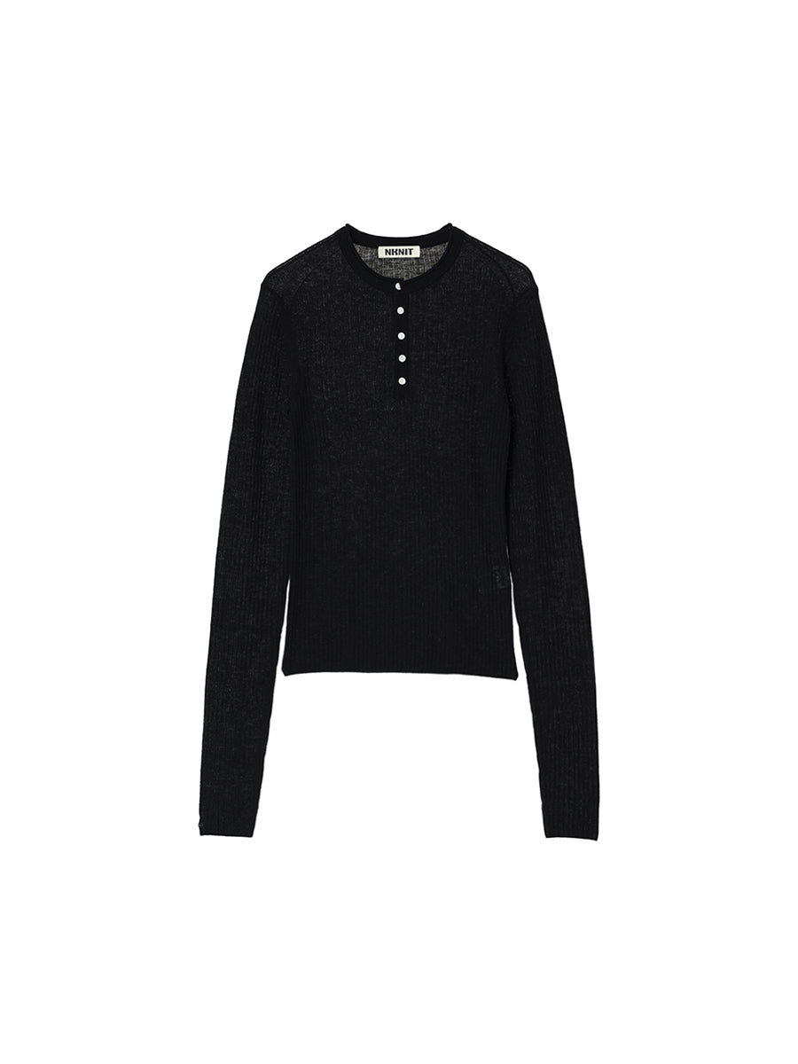 sheer rib henley KNIT