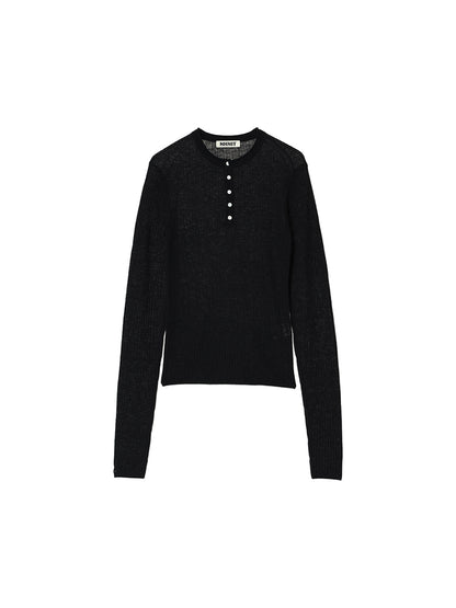 sheer rib henley KNIT