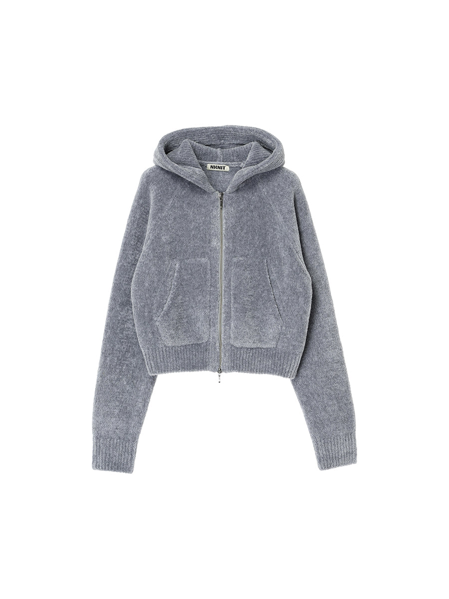 fluffy wool KNIT zip hoodie