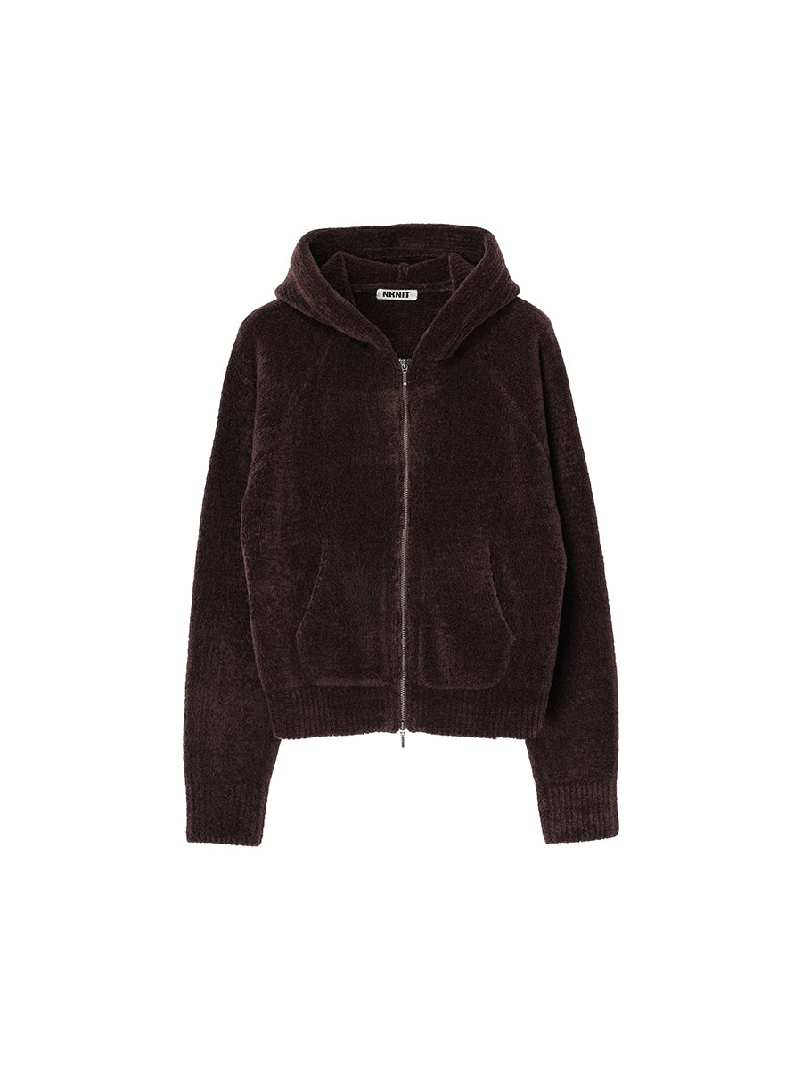 fluffy wool KNIT zip hoodie