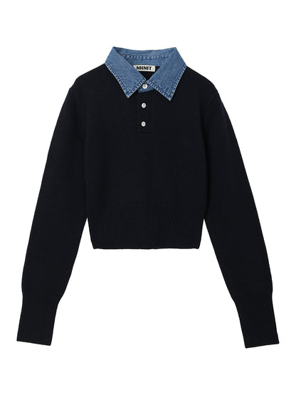 denim collar raccoon KNIT