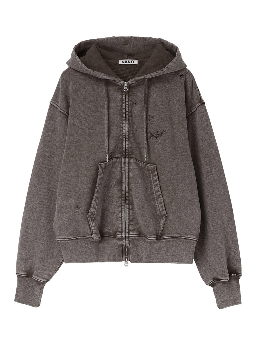 【美品】 NKNIT/ロゴジップフーディ embroidery logo used finish zip hoodie【medium】 – NKNIT