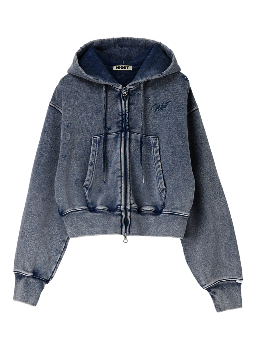 embroidery logo used finish zip hoodie【mini】 – NKNIT