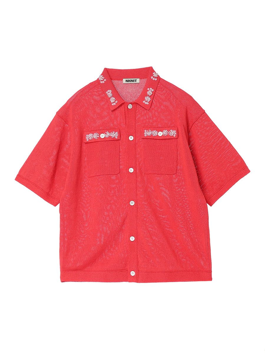 beads flower KNIT shirt