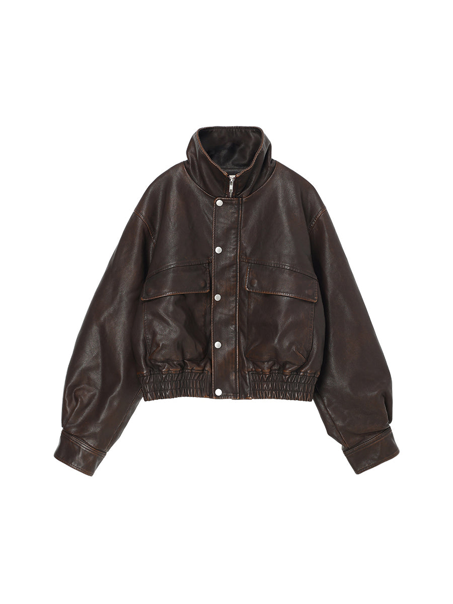 washed faux leather padded blouson