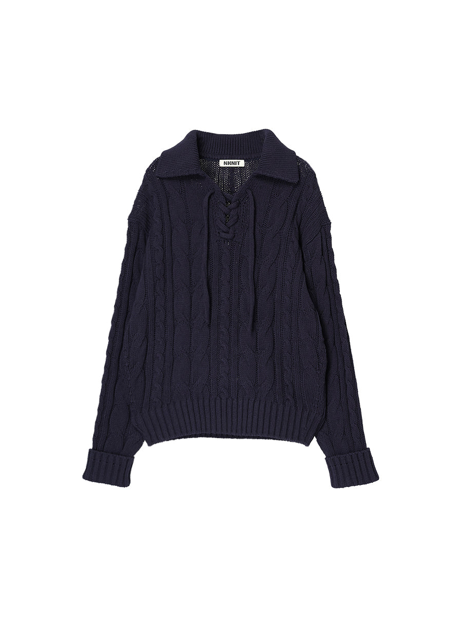 cotton cable lace up KNIT
