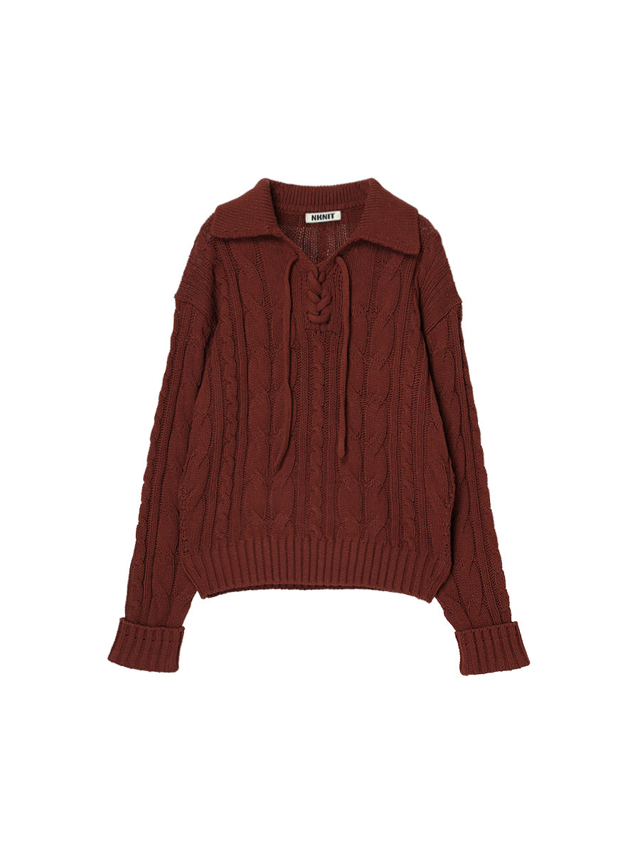 cotton cable lace up KNIT