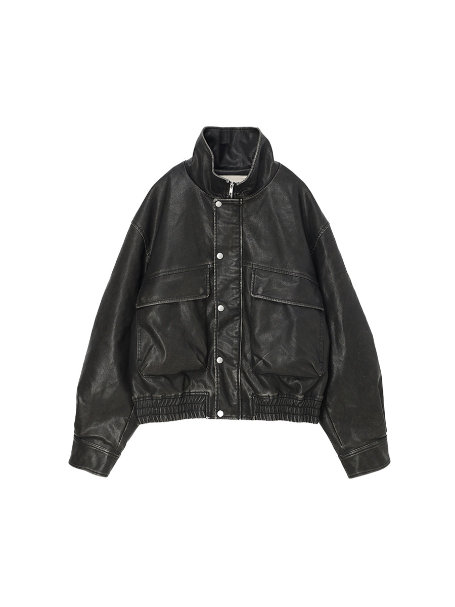 washed faux leather padded blouson