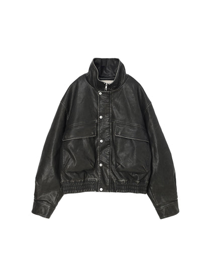 washed faux leather padded blouson