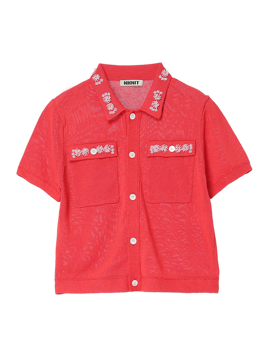 beads flower KNIT shirt