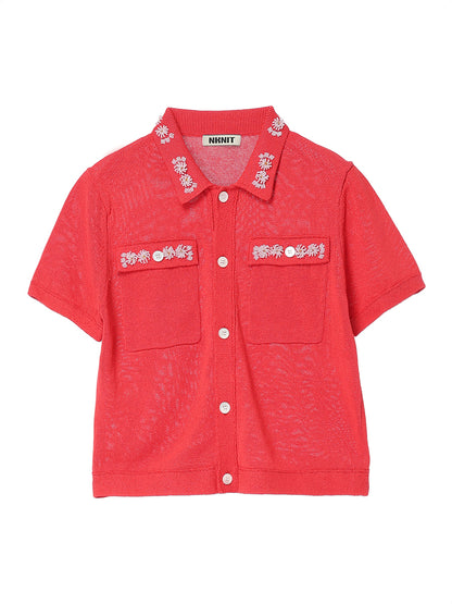 beads flower KNIT shirt