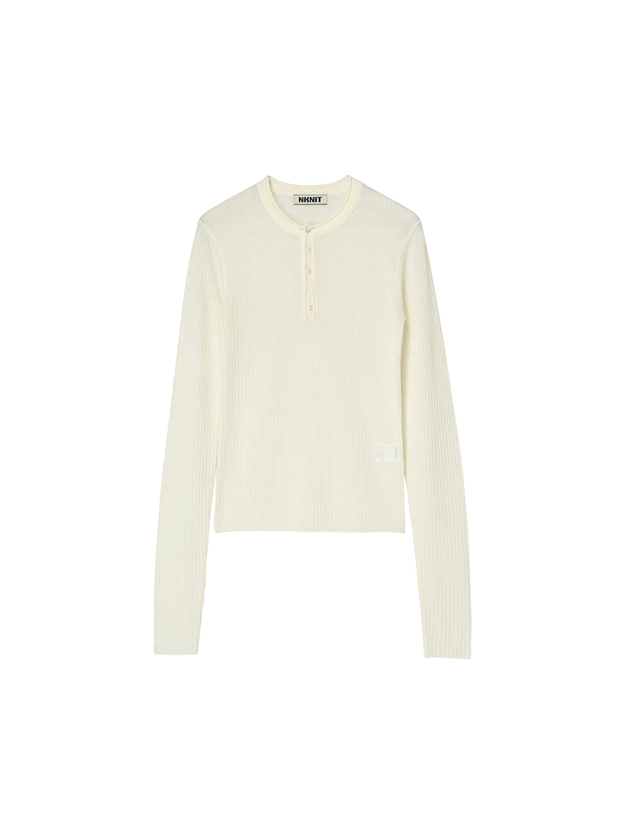 sheer rib henley KNIT