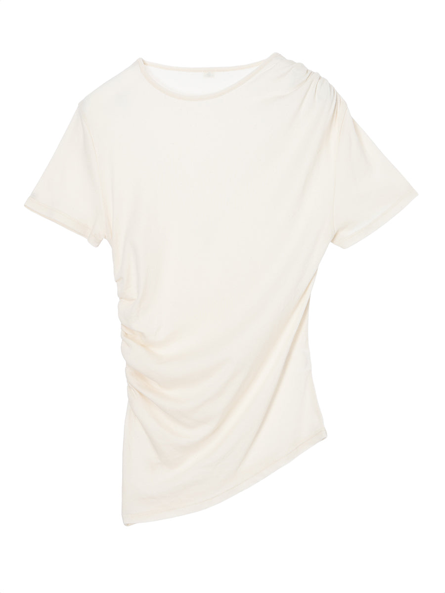 cotton/cashmere asymmetry gatherT-shirt – NKNIT