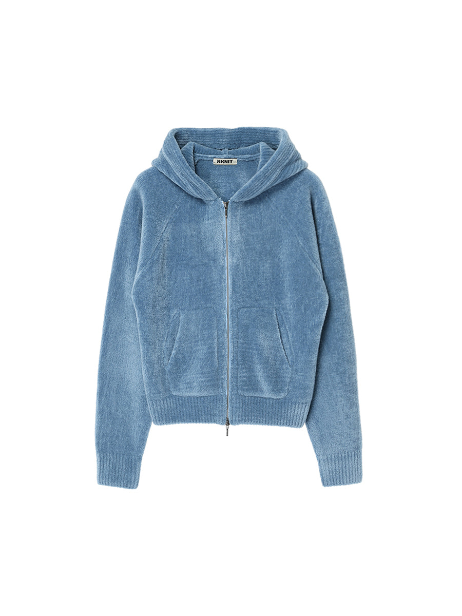 fluffy wool KNIT zip hoodie