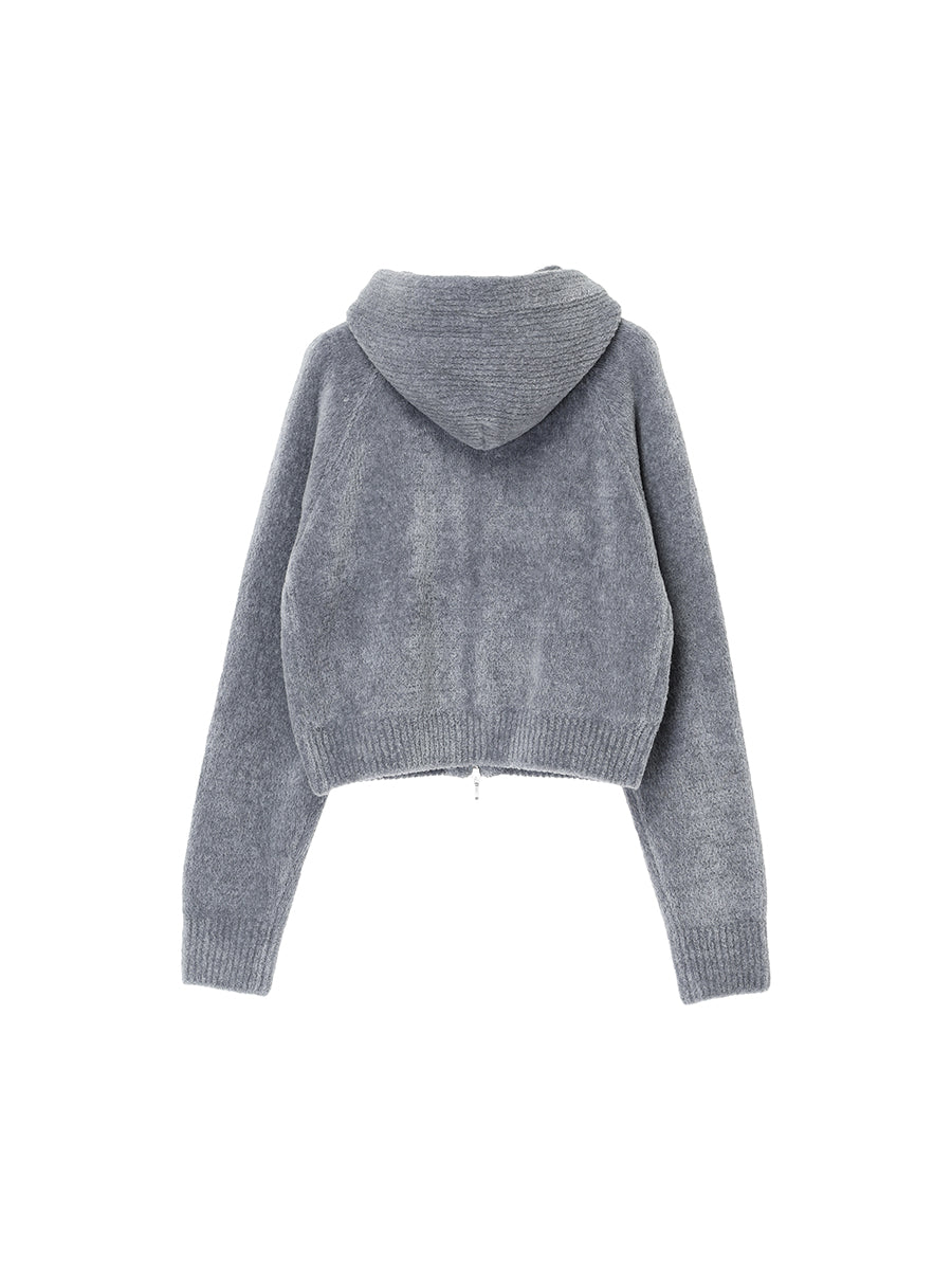 fluffy wool KNIT zip hoodie