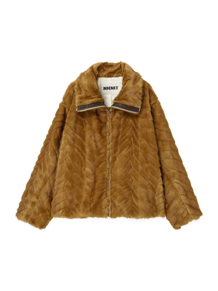 stand collar faux fur jacket
