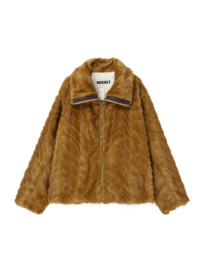 stand collar faux fur jacket