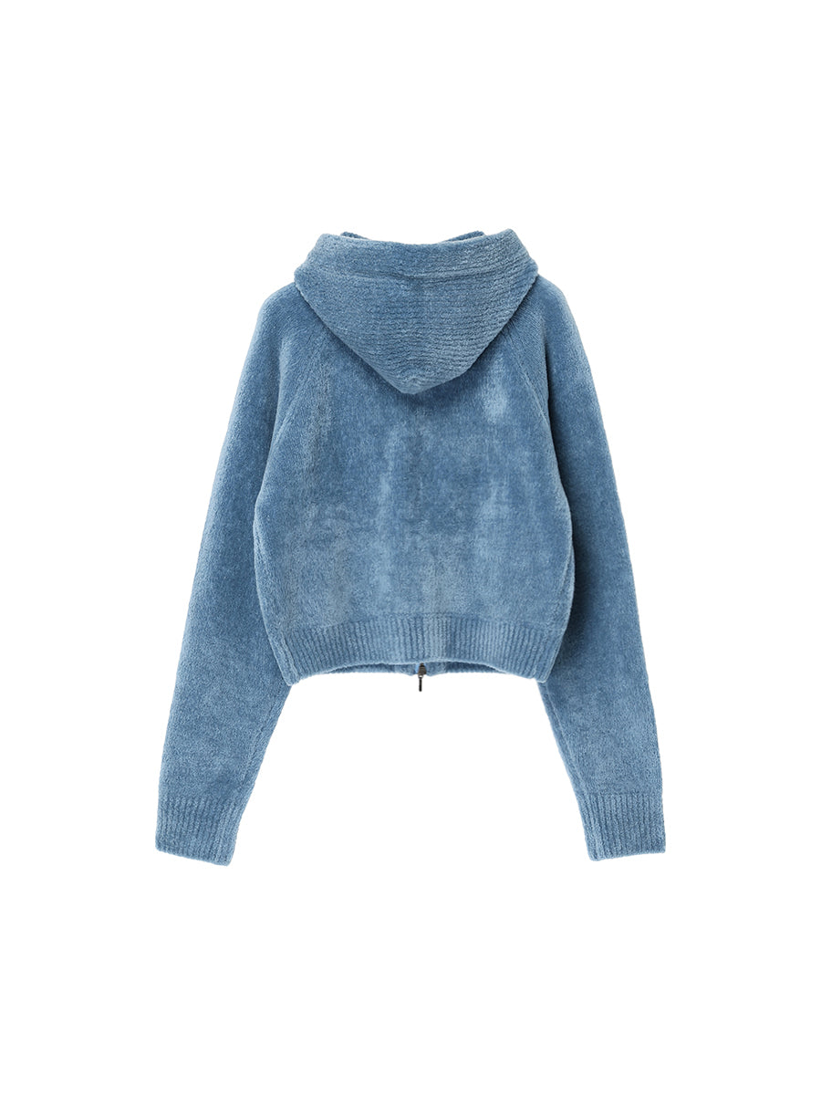 fluffy wool KNIT zip hoodie