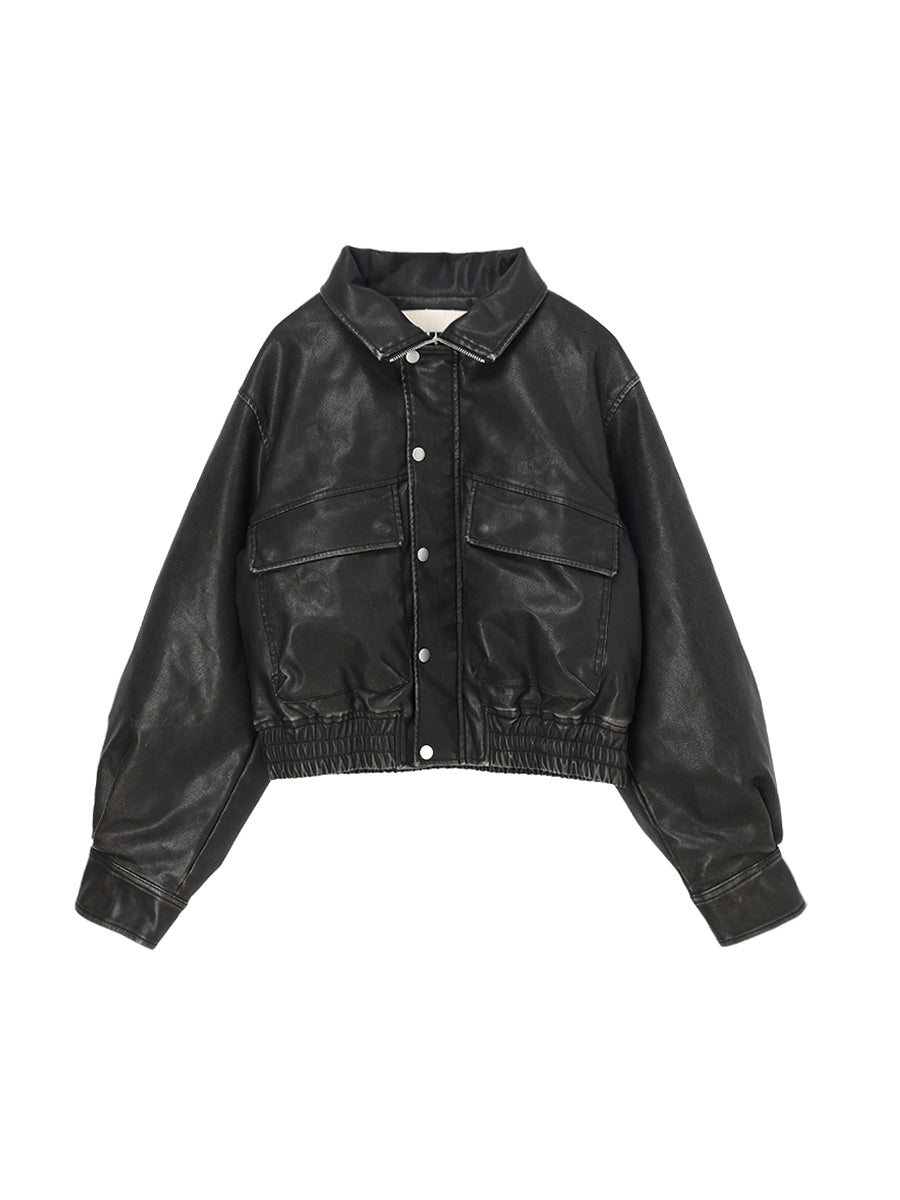 washed faux leather padded blouson