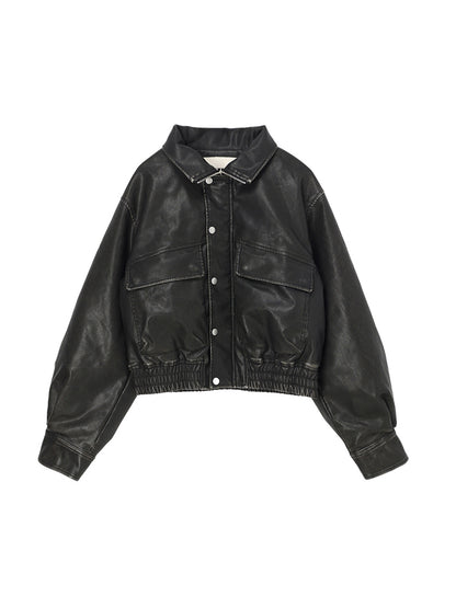 washed faux leather padded blouson
