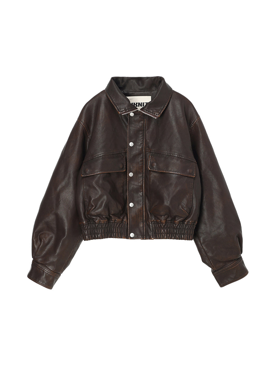 washed faux leather padded blouson