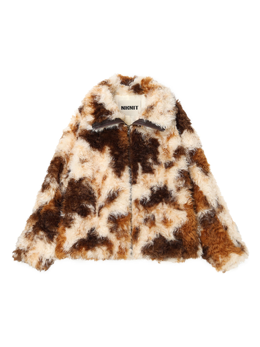 stand collar faux fur jacket