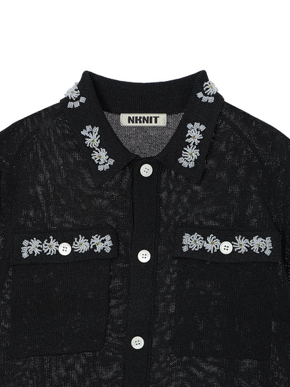 beads flower KNIT shirt