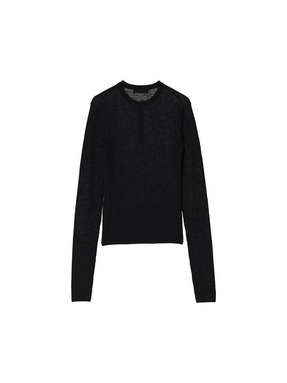 sheer rib henley KNIT