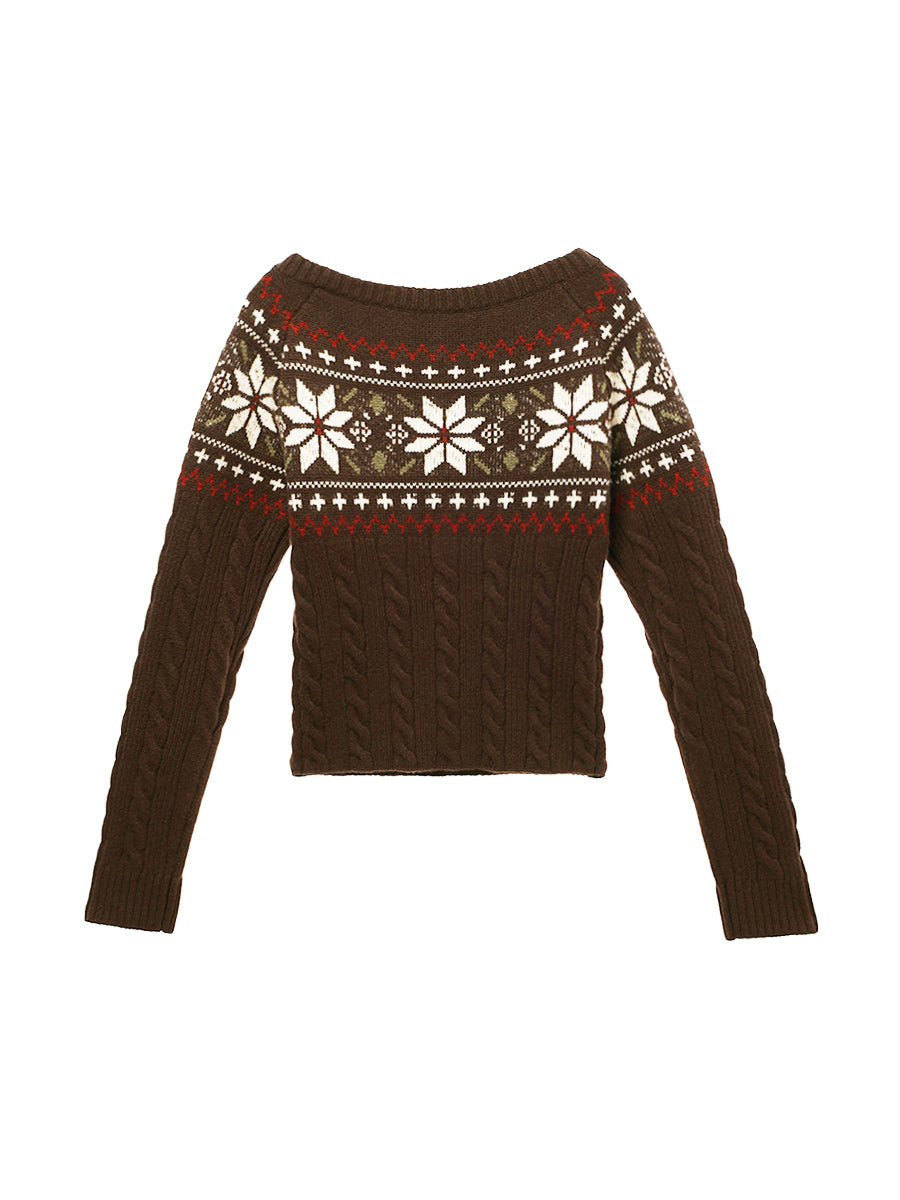 nordic pattern boat neck henley KNIT