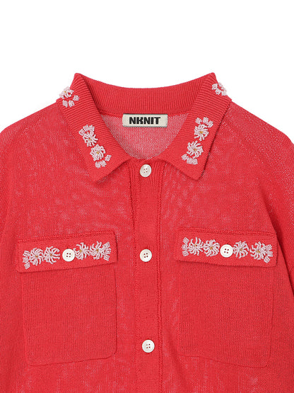 beads flower KNIT shirt