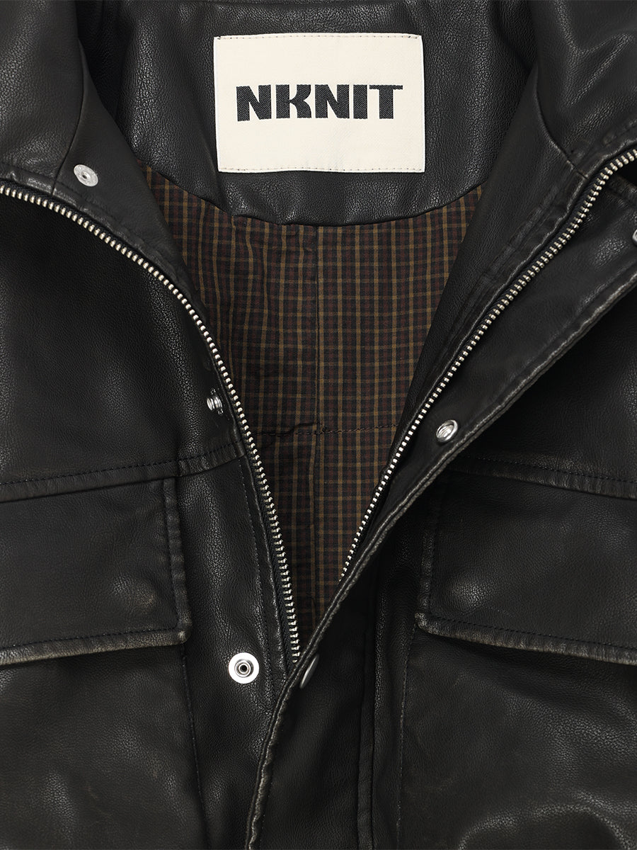 washed faux leather padded blouson