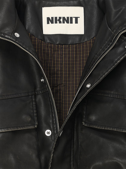 washed faux leather padded blouson