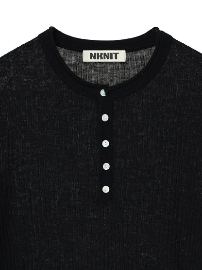 sheer rib henley KNIT