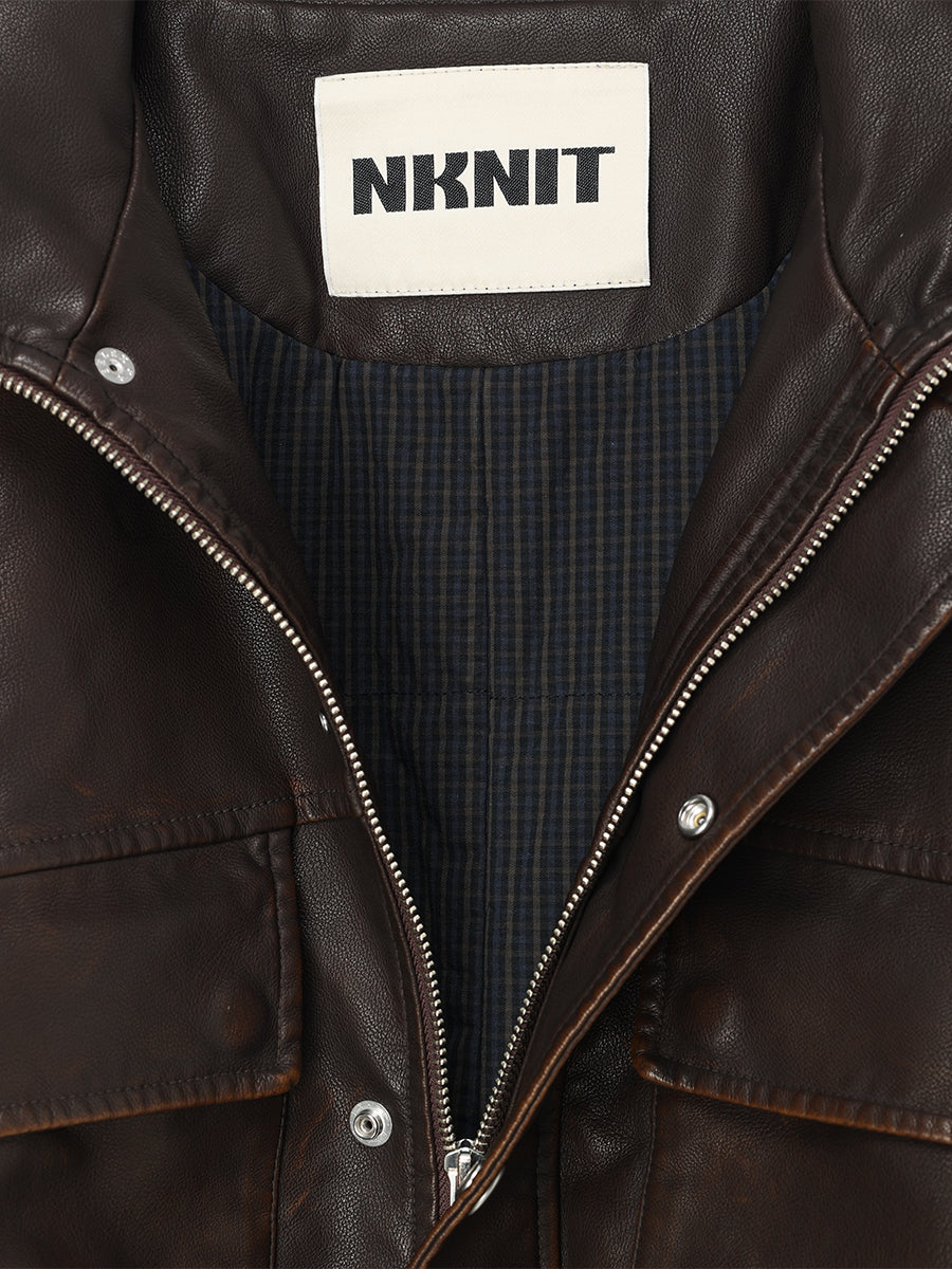 washed faux leather padded blouson