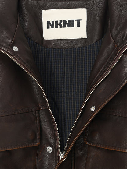washed faux leather padded blouson