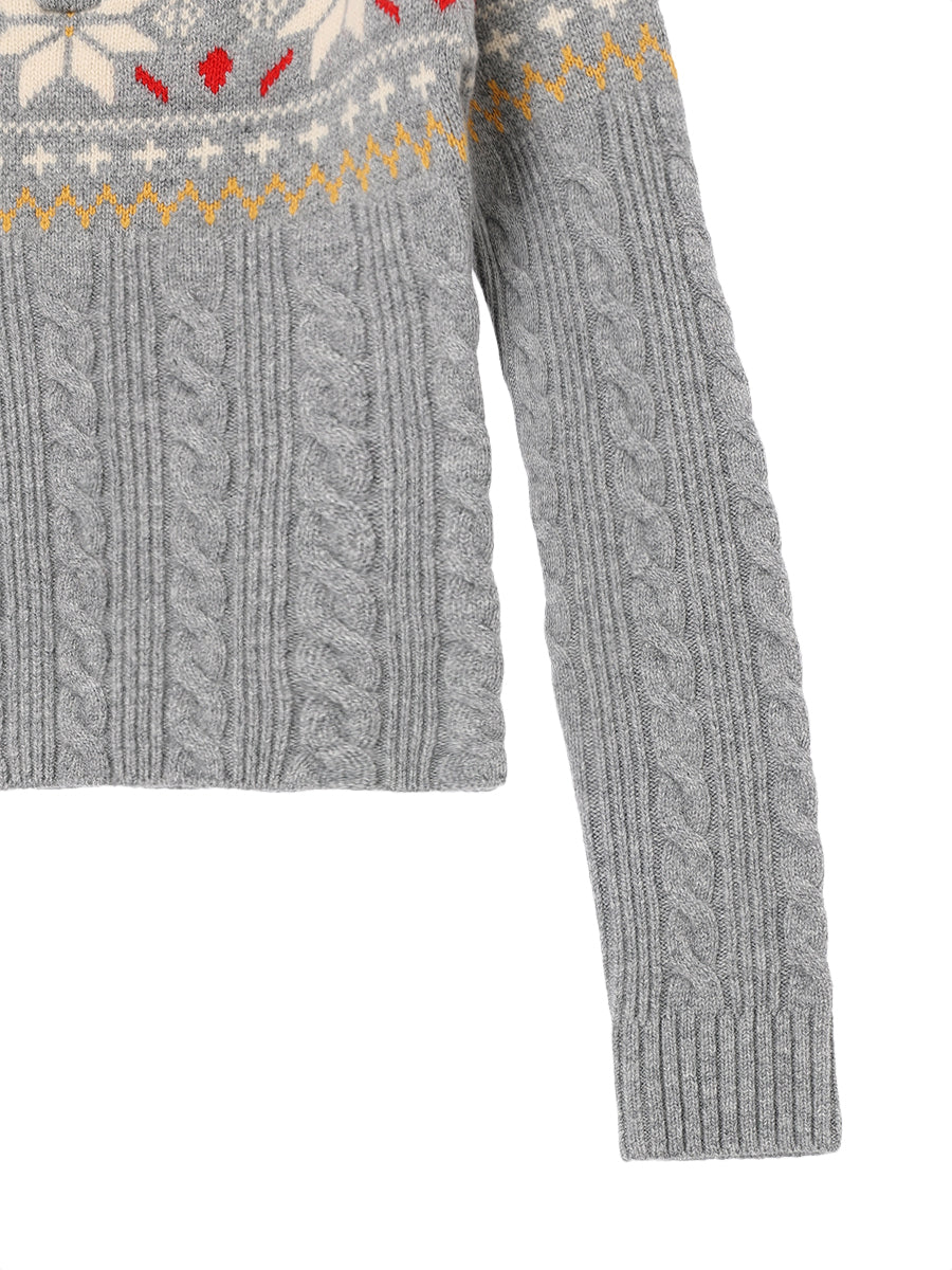 nordic pattern boat neck henley KNIT