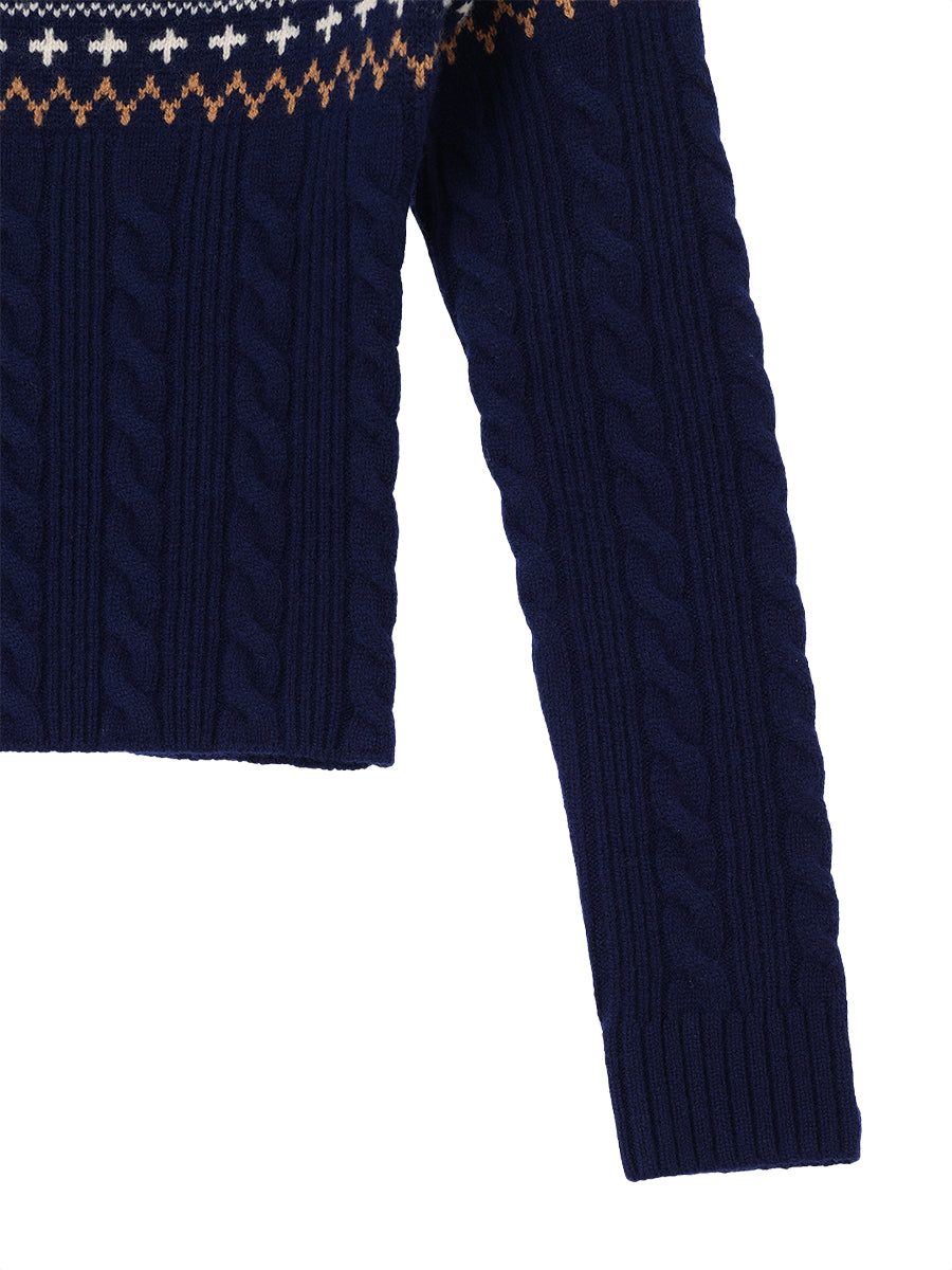 nordic pattern boat neck henley KNIT