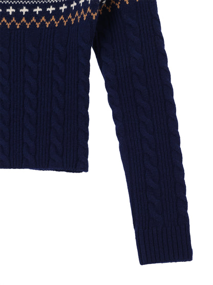 nordic pattern boat neck henley KNIT