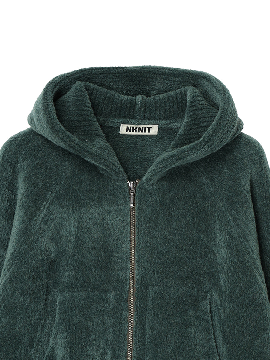 fluffy wool KNIT zip hoodie